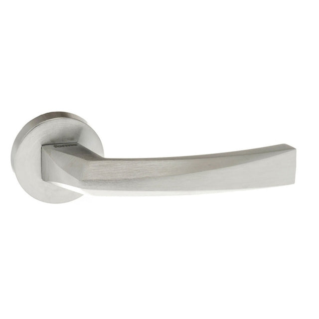 Forme Crystal Lever Door Handle on Minimal Round Rose - Satin Chrome - Set