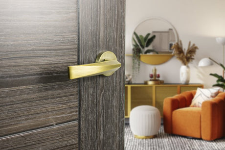 Forme Crystal Lever Door Handle on Minimal Round Rose - Yester Bronze - Set