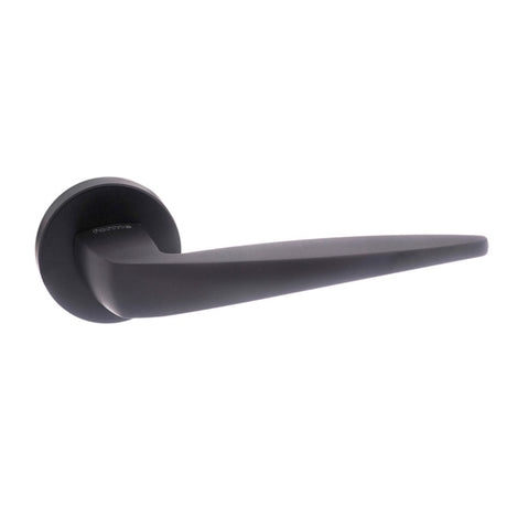 Forme Foglia Lever Door Handle on Minimal Round Rose - Matt Black - Set