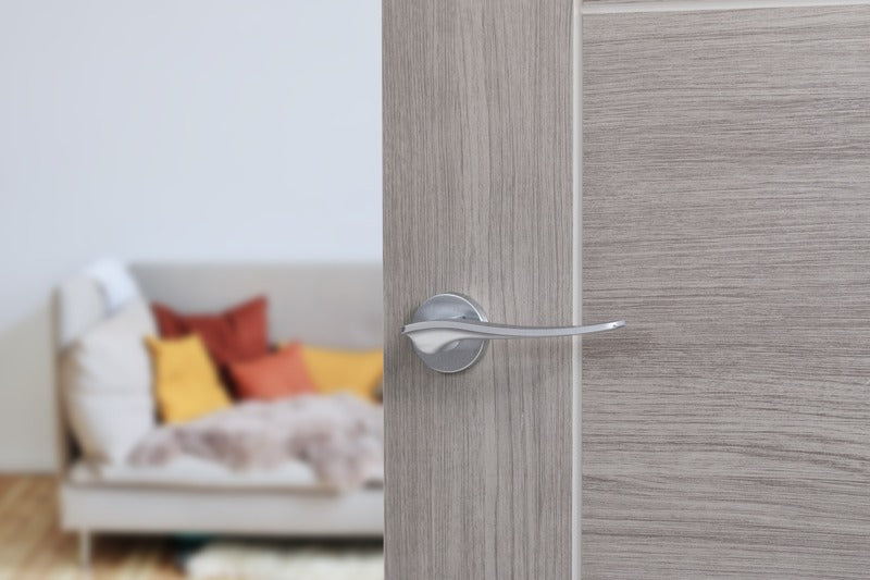 LIMITED EDITION Forme Olimpia Lever Door Handle on Minimal Round Rose - Satin Chrome - Set