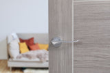 LIMITED EDITION Forme Olimpia Lever Door Handle on Minimal Round Rose - Satin Chrome - Set