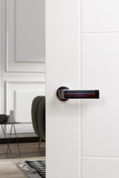 Forme Monza Lever Door Handle on Minimal Round Rose - Polished Chrome - Set