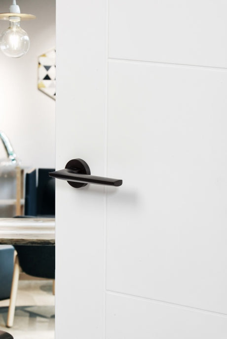 Forme Boston Lever Door Handle on Minimal Round Rose - Matt Black - Set