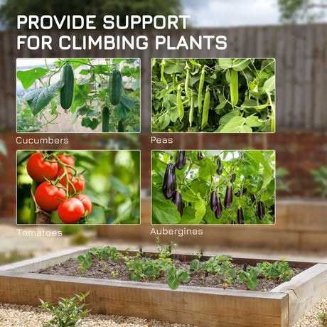 Outsunny Garden Cucumber Trellis for Climbing Plants, A-Frame Trellis Plant Support with Climbing Net, DIY Adjustable Cucumber Support Frame for Raised Bed, Vegetables, Flowers, Fruit, Green