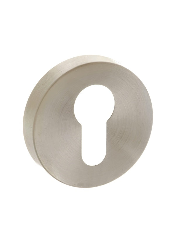 Forme Euro Escutcheons on Minimal Round Rose - Satin Nickel - Pair