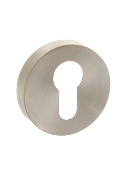 Forme Euro Escutcheons on Minimal Round Rose - Satin Nickel - Pair