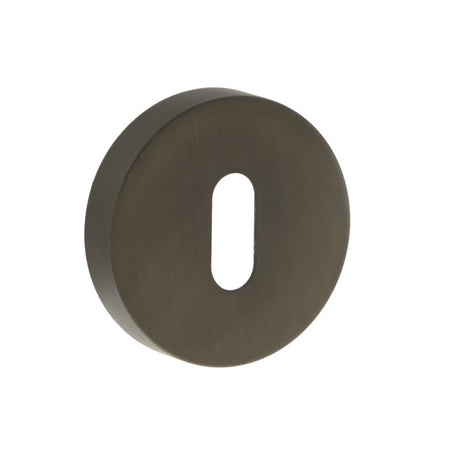 Forme Key Escutcheons on Minimal Round Rose - Urban Dark Bronze - Pair