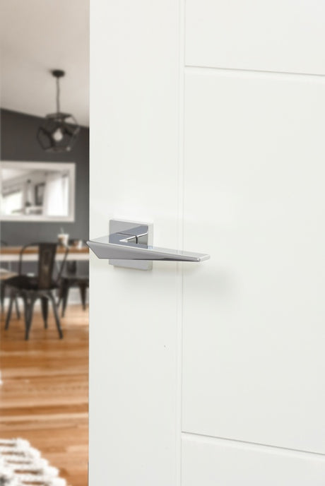 Forme Naxos Lever Door Handle on Minimal Square Rose - Polished Chrome - Set