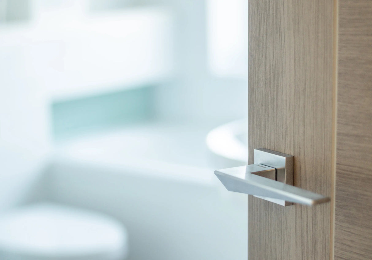 Forme Naxos Lever Door Handle on Minimal Square Rose - Satin Chrome - Set