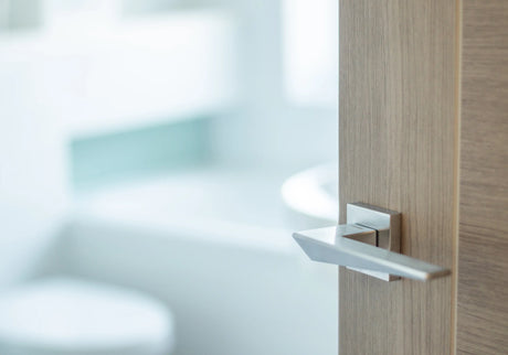 Forme Naxos Lever Door Handle on Minimal Square Rose - Satin Chrome - Set