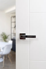 LIMITED EDITION Forme Asti Lever Door Handle on Minimal Square Rose - Polished Chrome - Set