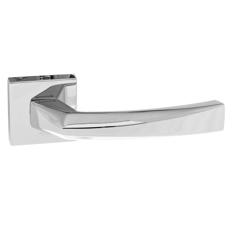 LIMITED EDITION Forme Crystal Lever Door Handle on Minimal Square Rose - Polished Chrome - Set