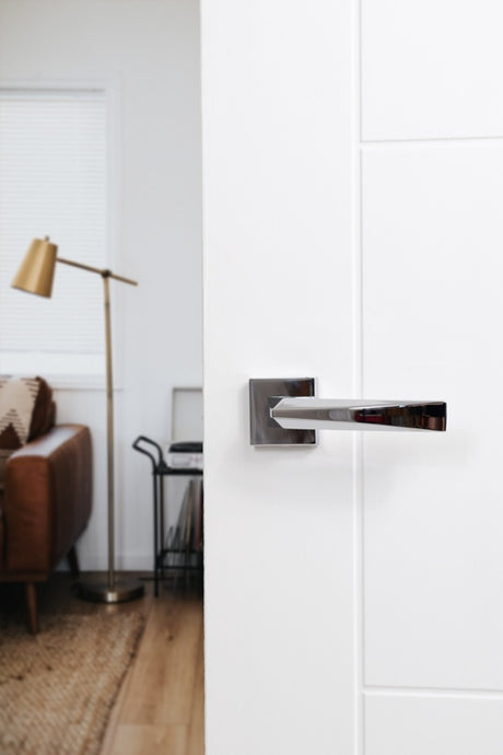 LIMITED EDITION Forme Crystal Lever Door Handle on Minimal Square Rose - Polished Chrome - Set