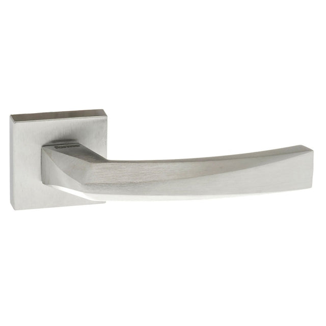 Forme Crystal Lever Door Handle on Minimal Square Rose - Satin Chrome - Set