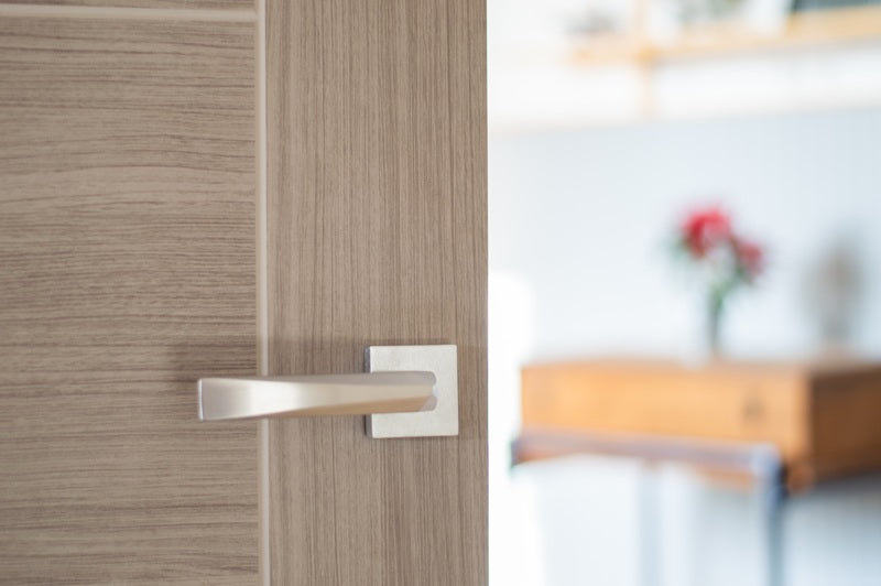 Forme Crystal Lever Door Handle on Minimal Square Rose - Satin Chrome - Set