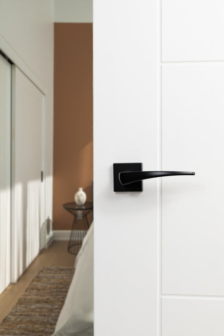 Forme Foglia Lever Door Handle on Minimal Square Rose - Matt Black - Set