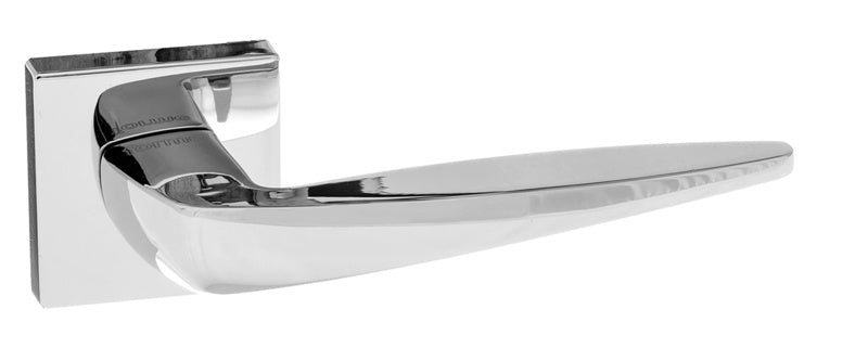 LIMITED EDITION Forme Foglia Lever Door Handle on Minimal Square Rose - Polished Chrome - Set