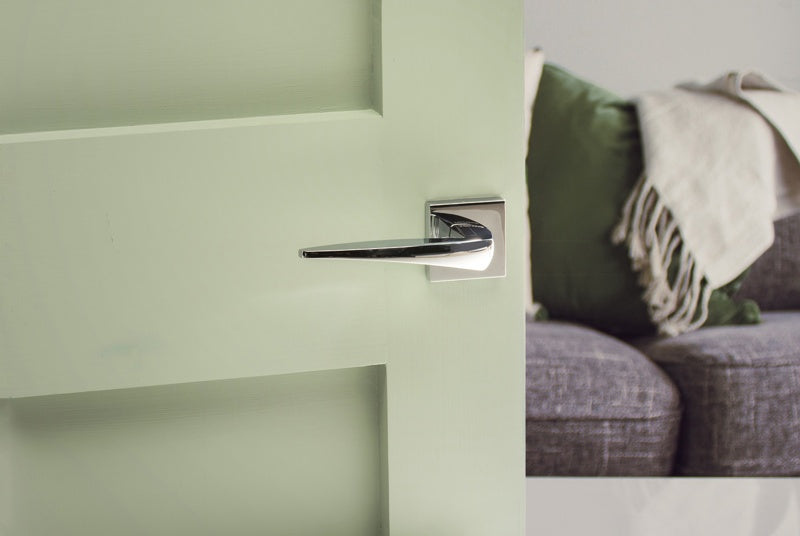 LIMITED EDITION Forme Foglia Lever Door Handle on Minimal Square Rose - Polished Chrome - Set