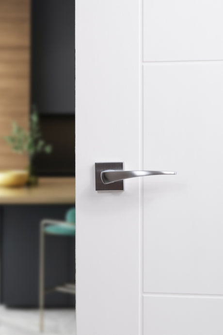 Forme Foglia Lever Door Handle on Minimal Square Rose - Satin Chrome - Set