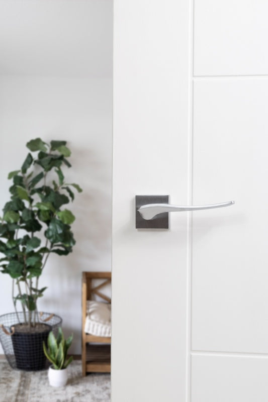 Forme Olimpia Lever Door Handle on Minimal Square Rose - Satin Chrome - Set