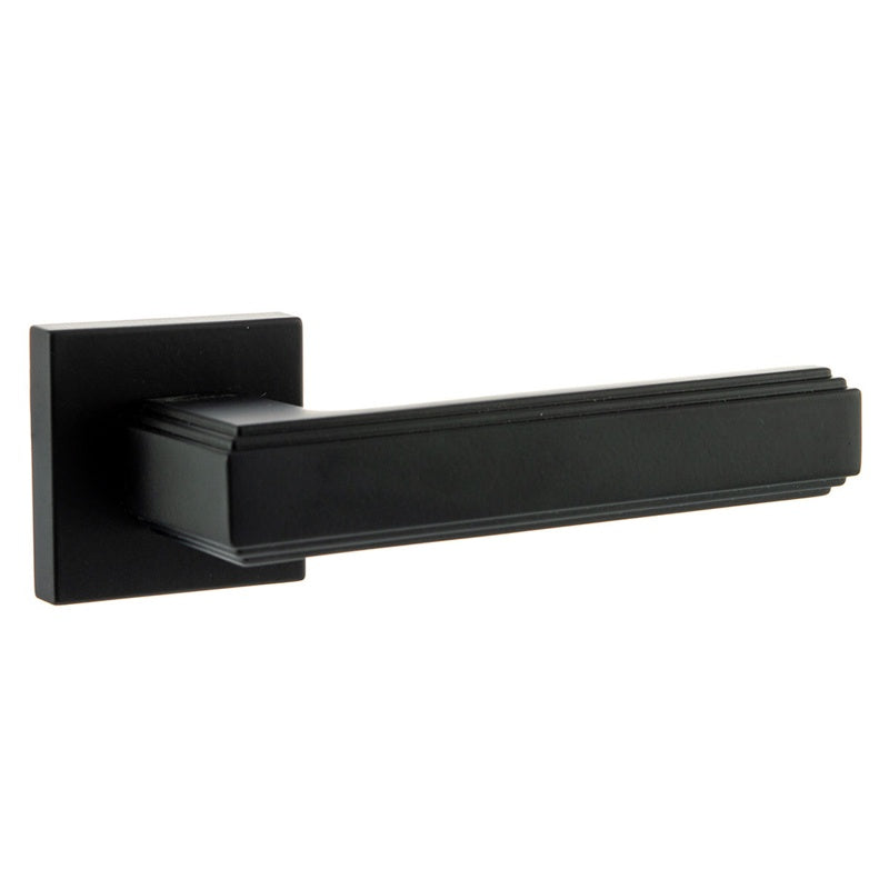 Forme Alila Lever Door Handle on Minimal Square Rose - Matt Black - Set