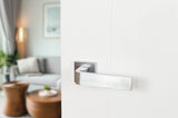 Forme Monza Lever Door Handle on Minimal Square Rose - Satin Chrome - Set