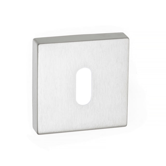 Forme Key Escutcheons on Minimal Square Rose - Satin Chrome - Pair