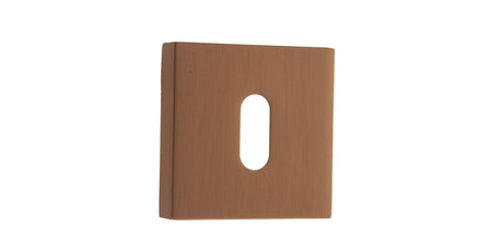 Forme Key Escutcheons on Minimal Square Rose - Urban Satin Copper - Pair