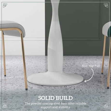 HOMCOM Small 2-Person Dining Table, Elegant Design Table with Steel Base and Non-slip Foot Pad, White and Grey