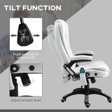 Vinsetto Massage Recliner Chair Heated Office Chair with Six Massage Points Linen-Feel Fabric 360 Swivel Wheels Cream White