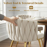 HOMCOM Velvet-Feel Dining Chairs Set of 2, Modern Upholstered Kitchen Chairs with Woven Backrest and Armrests, Metal Legs and Padded Seat for Dining Room, Bedroom, Living Room, Cream