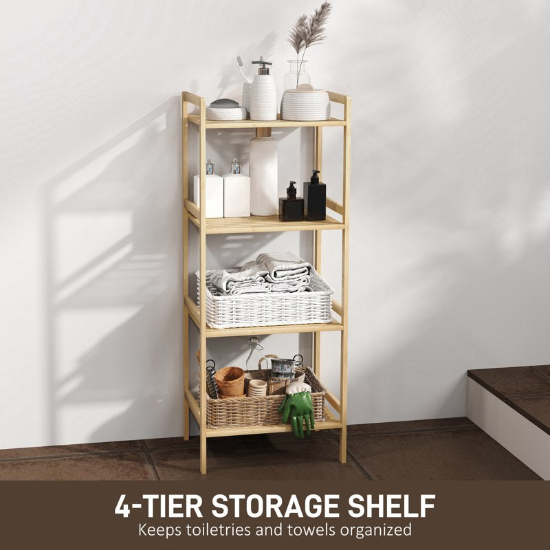 HOMCOM Four-Tier Bamboo Adjustable Shelf Storage Unit