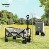Outsunny Folding Pull Along Cart Cargo Wagon Trolley with Telescopic Handle - Dark Grey