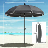 Outsunny 1.8 m Beach Umbrella Parasol with Sand Anchor, Portable 30 Tilting Patio Sun Shade with Adjustable Height, Dark Grey