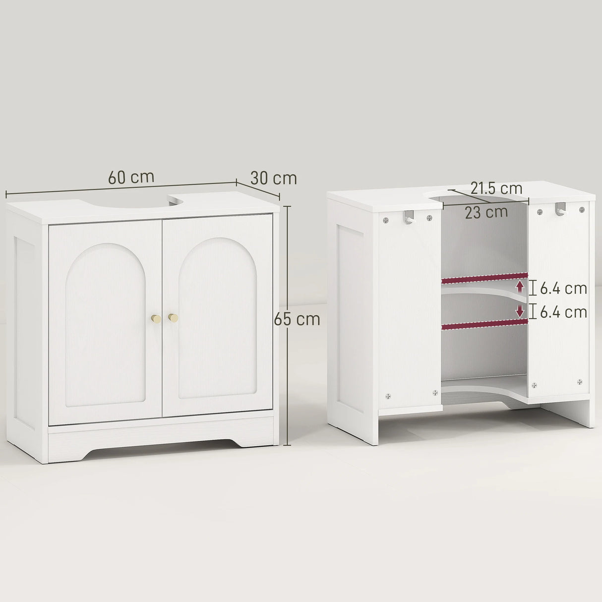 HOMCOM Under Sink Bathroom Cabinet with 2 Arch Doors - White