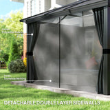 Outsunny 3 x 3.6m Hardtop Gazebo Canopy with Polycarbonate Roof, Aluminium Frame, Permanent Pavilion Garden Gazebo with Netting and Curtains for Patio, Deck, Dark Grey