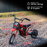 HOMCOM 24V Electric Motorbike with Twist Grip Throttle, Music, Horn, 12" Pneumatic Tyres, 16km/h Max Speed - Red
