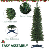 HOMCOM 5ft Unlit Artificial Christmas Tree, Pencil Slim Xmas Tree with Solid Stand and Realistic Branches, Green