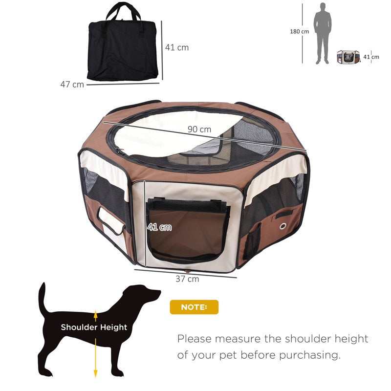 PawHut Portable Cat Dog Playpen Pet Puppy Rabbit Guinea Pig Pen Run Dia 90 x 41H cm Indoor & Outdoor Brown