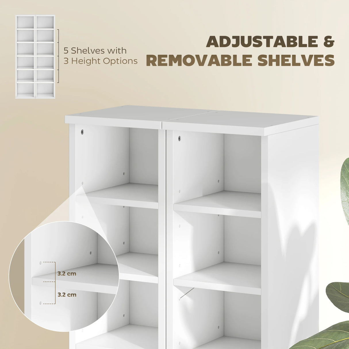 HOMCOM Set of 2 CD Media Display Shelf Unit Tower Rack with Adjustable Shelves, White
