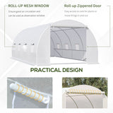 Outsunny 6 x 3 x 2 m Polytunnel Greenhouse, Walk in Polytunnel Tent with Metal Frame, Zippered Door and 8 Windows for Garden and Backyard, White