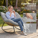 Outsunny Indoor Outdoor Rocking Chair, Oversized Rocking Egg Chair with Cushion for Living Room, Garden, Patio, Light Grey