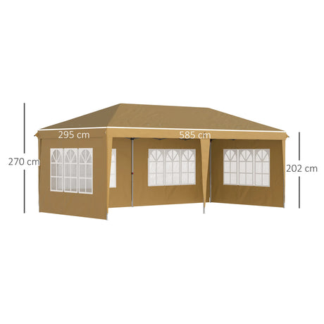 Outsunny 3 x 6m Pop-Up Gazebo, with Removable Walls -  Khaki