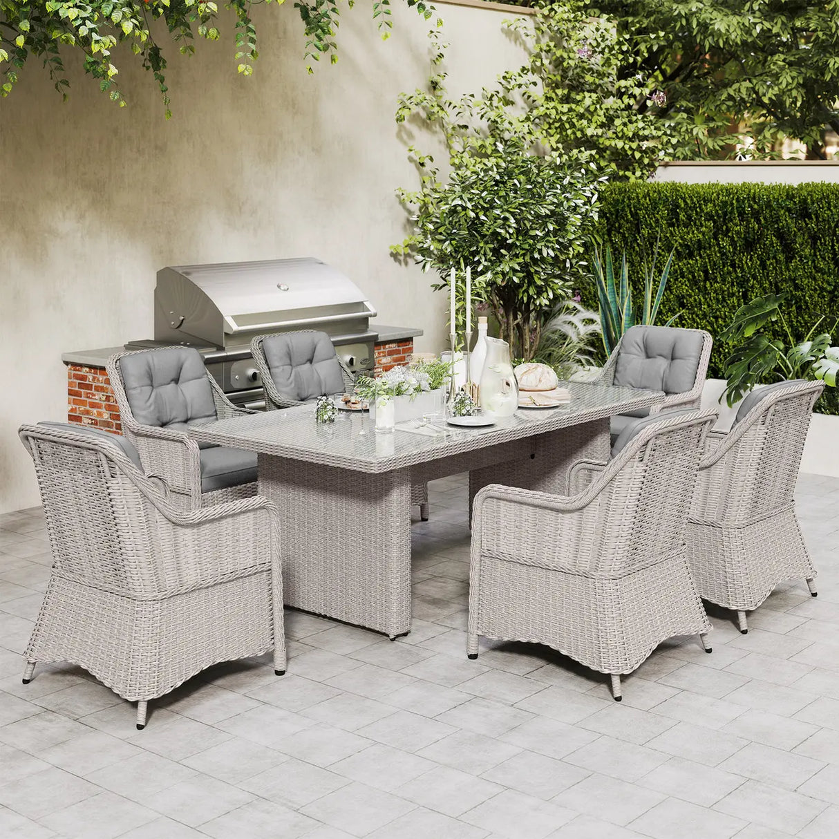 Outsunny Seven-Piece Rattan Dining Set - Mixed Grey
