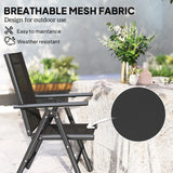 Outsunny Set of 2 Folding Chair, Aluminium Frame Outdoor Camping Chairs with Breathable Mesh Back and Seat, Garden Chair Set with Armrests for Balcony, Black