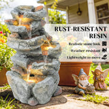 Outsunny Outdoor Water Fountain with 6-Tier Rock Style, Cascading Waterfall Feature with LED Lights, Adjustable Flow, Grey