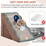 22 Inches and 11 Inches Foam Pet Stairs Set with 5-Tier and 3-Tier Dog Ramps-Brown