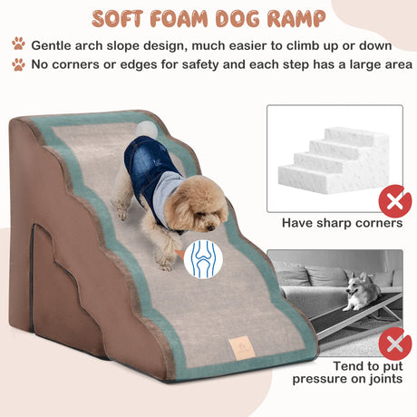 22 Inches and 11 Inches Foam Pet Stairs Set with 5-Tier and 3-Tier Dog Ramps-Brown