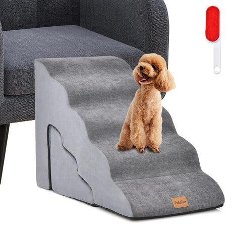 22 Inches and 11 Inches Foam Pet Stairs Set with 5-Tier and 3-Tier Dog Ramps-Gray