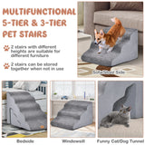 22 Inches and 11 Inches Foam Pet Stairs Set with 5-Tier and 3-Tier Dog Ramps-Gray